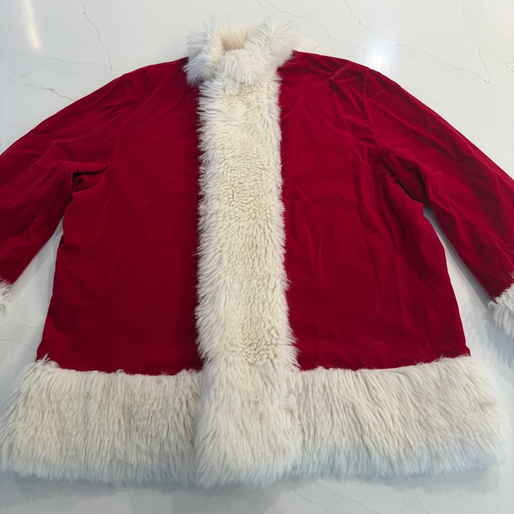 Vintage Red Velvet Santa Claus Costume Set Faux Fur Trim Made in USA Large